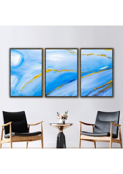 3 Parçalı Gold Çerçeveli Kanvas Tablo Altın Sanat Eseri Altın Mermer Baskılı