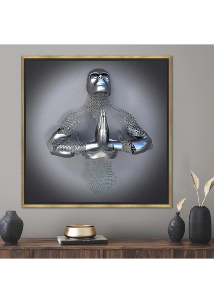 1 Parça Gold Çerçeveli Kanvas Tablo 3D Gümüş Insan Tuvali 3D Hediye Kanvas 3D Insan Kanvas Poster