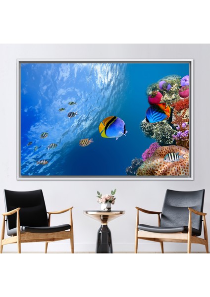 1 Parça Beyaz Çerçeveli Kanvas Tablo Balık Kanvas Poster Deniz Duvar Süsü Okyanus Posteri
