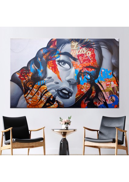 1 Parça Kanvas Tablo Kadın Grafiti Sanat Eseri Kadın Portre Kanvas Modern Duvar Dekoru