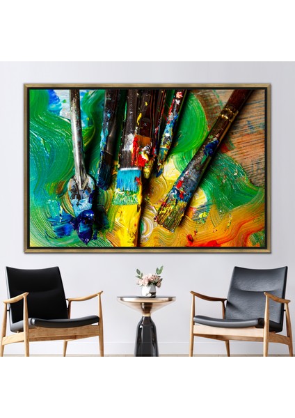 1 Parça Gold Çerçeveli Kanvas Tablo Boya Kanvas Poster Ressam Fırçaları Duvar Süsü