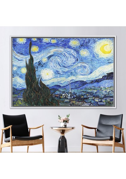 1 Parça Beyaz Çerçeveli Kanvas Tablo Van Gogh Kanvas Dekor Yağlı Boya Baskısı