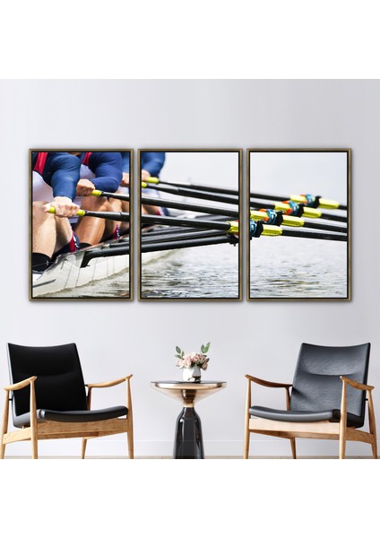 3 Parçalı Gold Çerçeveli Kanvas Tablo Su Sporu Kanvas Poster Motivasyon Sanat Eseri