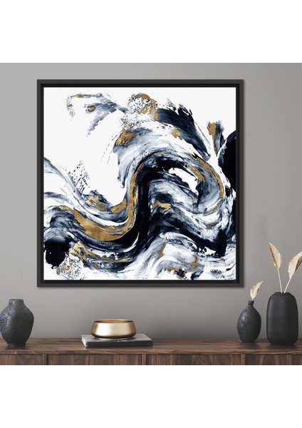 1 Parça Siyah Çerçeveli Kanvas Tablo Lüks Mermer Sanat Modern 3 Boyutlu Kanvas