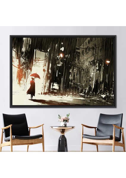 1 Parça Siyah Çerçeveli Kanvas Tablo Şemsiye Sanat Eseri Modern Kanvas Poster