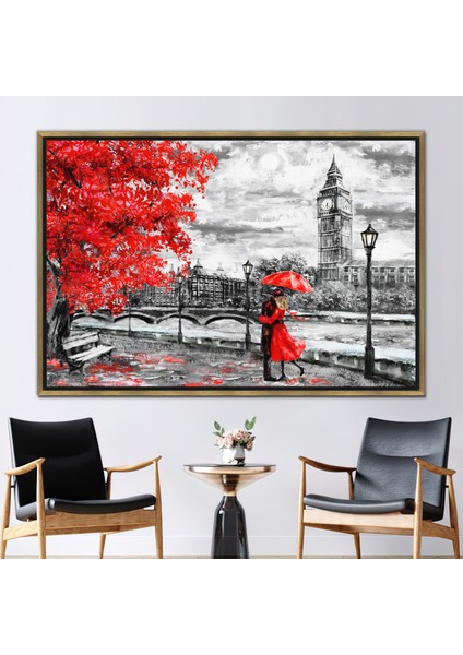 1 Parça Gold Çerçeveli Kanvas Tablo Londra Kanvas Sanatı Manzara Kanvas Poster