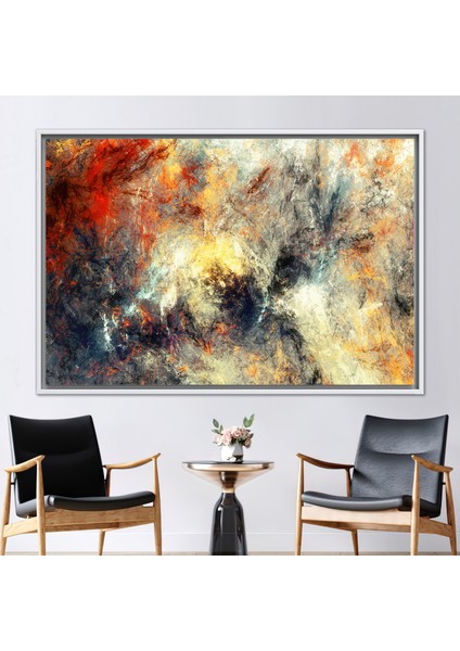 1 Parça Beyaz Çerçeveli Kanvas Tablo Soyut Duvar Süsü Siyah Sanat Kırmızı Sanat Eseri