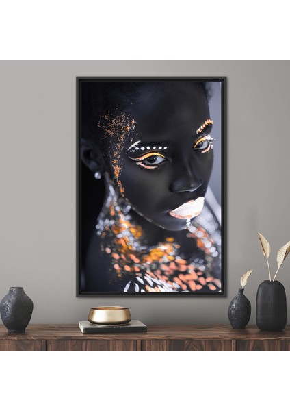 1 Parça Siyah Çerçeveli Kanvas Tablo Siyah Kadın Kanvas Baskı Işıltılı Sanat