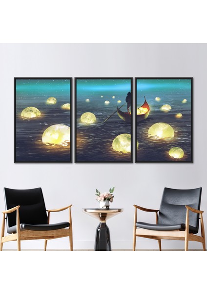 3 Parçalı Siyah Çerçeveli Kanvas Tablo Modern Duvar Dekoru Adam Yelken Kanvas Sanatı