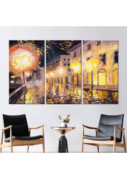 3 Parçalı Kanvas Tablo Paris'te Gece Şehir Kavrası Kanvas Görüntüleme Kanvas Poster