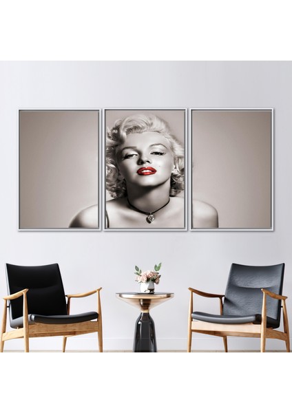 3 Parçalı Beyaz Çerçeveli Kanvas Tablo Marilyn Monroe Kanvas Dekor Moda Kanvas Baskı