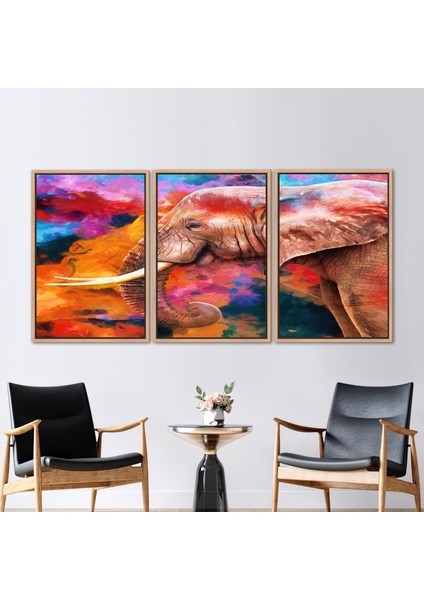 3 Parçalı Naturel Çerçeveli Kanvas Tablo Renkli Sanat Eseri Modern Duvar Süsü Soyut Kanvas