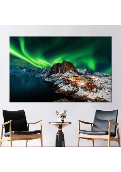 1 Parça Kanvas Tablo Northern Lights Manzarası Lofoten Fotoğraf Duvar Dekoru
