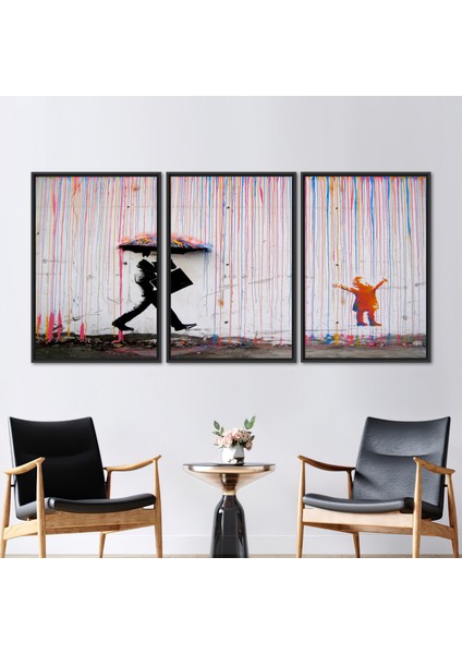 3 Parçalı Siyah Çerçeveli Kanvas Tablo Resim Duvar Süsü Çocuklar Kanvas Poster