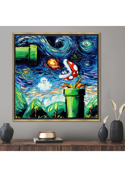 1 Parça Gold Çerçeveli Kanvas Tablo Soyut Kanvas Baskı Modern Starry Night Kanvas Dekor