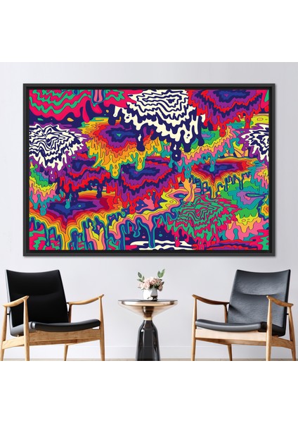 1 Parça Siyah Çerçeveli Kanvas Tablo Psychedelic Goblen Kanvas Sanatı Renkli Duvar Süsü