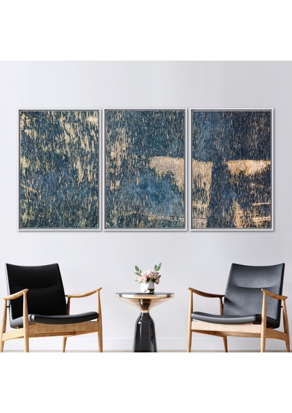 3 Parçalı Beyaz Çerçeveli Kanvas Tablo Lacivert Kanvas Poster Eski Sıva 3 Boyutlu Kanvas