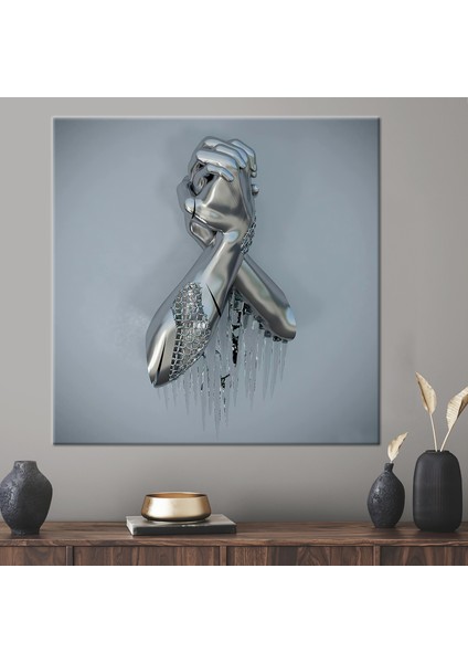 1 Parça Kanvas Tablo 3D Gümüş El Modaya Uygun Baskılı Modern Kanvas Baskı 3D Efekt Sanat Eseri