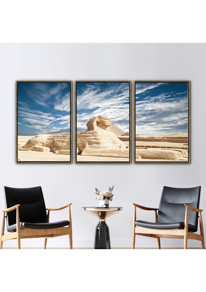 3 Parçalı Gold Çerçeveli Kanvas Tablo Gökyüzü Kanvas Baskı Giza Kanvas Baskı