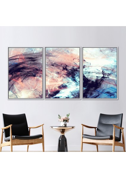 3 Parçalı Beyaz Çerçeveli Kanvas Tablo Çağdaş Kanvas Poster Soyut 3 Boyutlu Kanvas