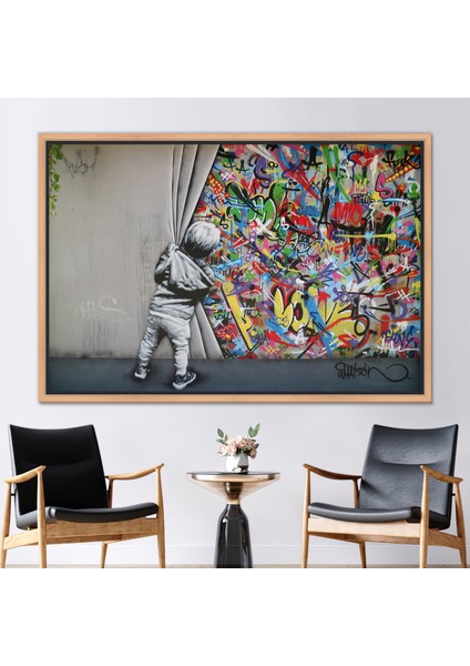 1 Parça Naturel Çerçeveli Kanvas Tablo Graffiti Duvar Dekoru Çocuk Grafiti Sanat