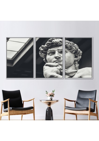 3 Parçalı Beyaz Çerçeveli Kanvas Tablo Heykel Kanvas David Posteri Michelangelo Sanat