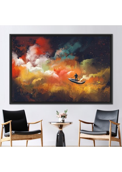 1 Parça Siyah Çerçeveli Kanvas Tablo Bulut Denizi Sanat Bulut Atlas Kanvas Baskı
