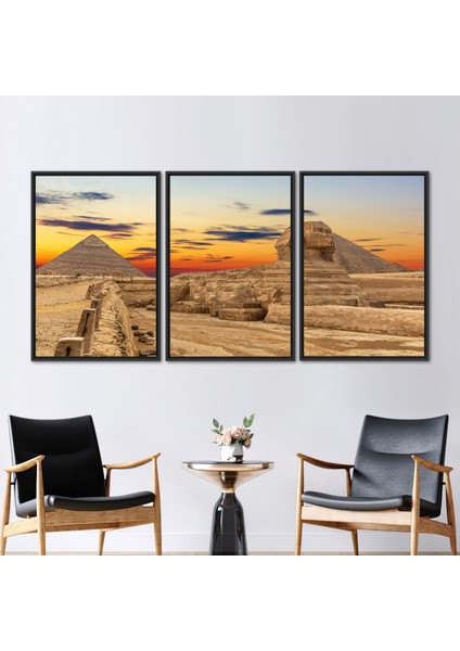 3 Parçalı Siyah Çerçeveli Kanvas Tablo Şehir Peyzajı Sanat Gökyüzü Peyzajı Duvar Süsü