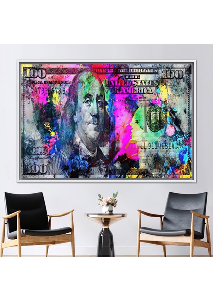 1 Parça Beyaz Çerçeveli Kanvas Tablo 100 Dolar Sanat Modern Sanat Para Kanvas Poster