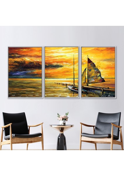 3 Parçalı Beyaz Çerçeveli Kanvas Tablo Doğa Baskılı Soyut Posteri Görüntüleme Baskılı