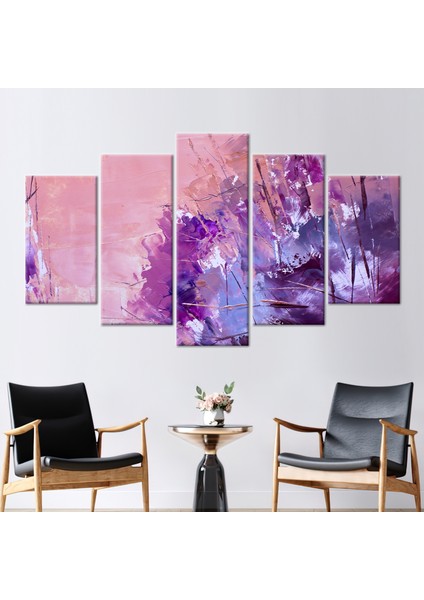 5 Parçalı Mix Kanvas Tablo Pembe ve Mor Baskılı Soyut 3 Boyutlu Kanvas Acyrlic Kanvas Baskı