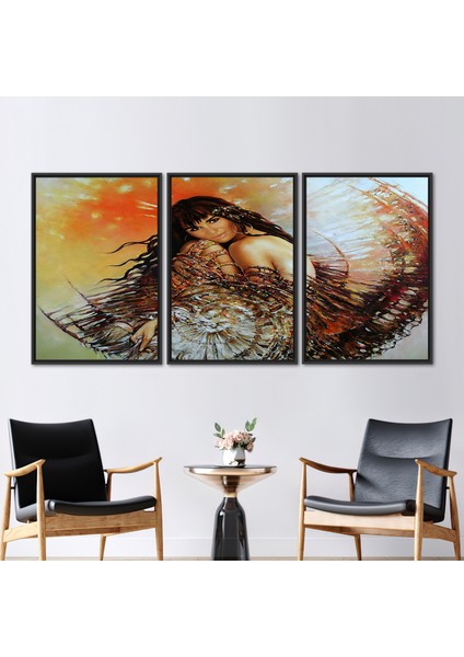 3 Parçalı Siyah Çerçeveli Kanvas Tablo Soyut 3 Boyutlu Kanvas Kadın Sanat Portre Duvar Süsü