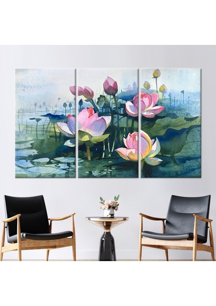 3 Parçalı Kanvas Tablo Çağdaş Kanvas Sanatı Soyut Lotus Kanvas Baskı Suluboya Çiçeği Baskılı