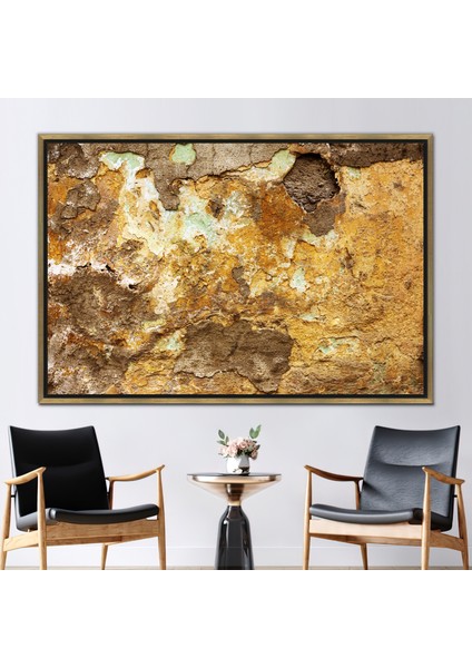 1 Parça Gold Çerçeveli Kanvas Tablo Loft Duvar Dekoru Sarı Alçı Kanvas Baskı