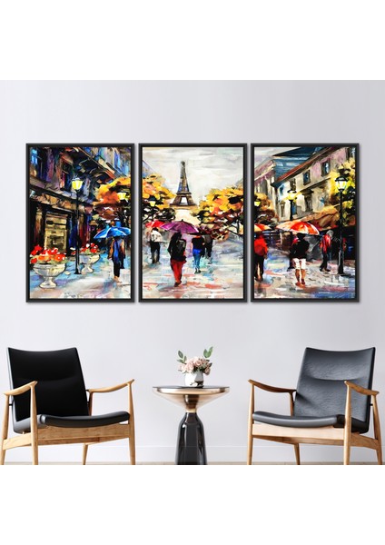 3 Parçalı Siyah Çerçeveli Kanvas Tablo Paris Duvar Süsü Sonbahar Duvar Süsü