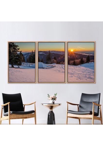 3 Parçalı Naturel Çerçeveli Kanvas Tablo Görüntüleme Sanat Eseri Manzara Posteri