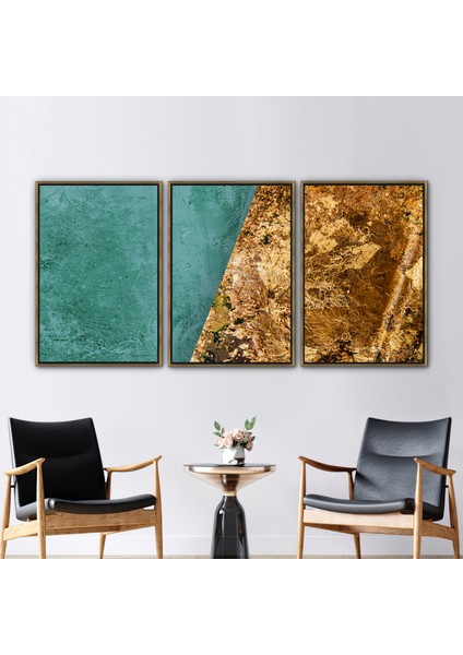 3 Parçalı Gold Çerçeveli Kanvas Tablo Modern Duvar Dekoru Çağdaş Duvar Süsü Altın 3 Boyutlu Kanva