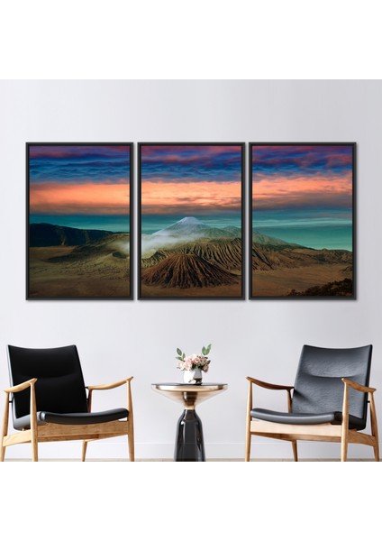 3 Parçalı Siyah Çerçeveli Kanvas Tablo Semeru Kanvas Sanatı Görüntüleme Sanat Eseri