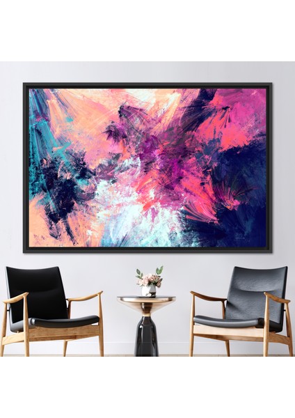 1 Parça Siyah Çerçeveli Kanvas Tablo Pembe Kanvas Dekor Renkli Sanat