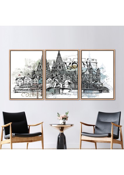 3 Parçalı Naturel Çerçeveli Kanvas Tablo Görüntüleme Kanvas Baskı Şehir Peyzajı Duvar Dekoru