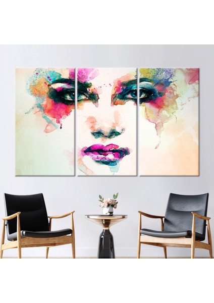 3 Parçalı Kanvas Tablo Suluboya Posteri Kadın Portre Sanat Eseri Portre Kanvas Poster