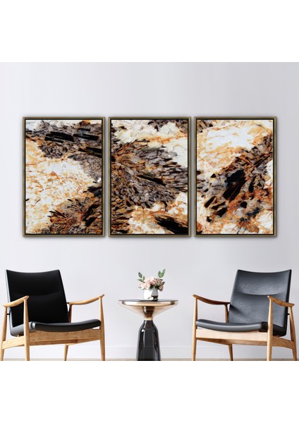 3 Parçalı Gold Çerçeveli Kanvas Tablo Mermer Kanvas Baskı Soyut Sanat Modern Kanvas Poster