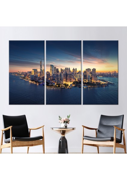 3 Parçalı Kanvas Tablo Gece Kanvas Baskı Manzara Sanat New York Skyline Duvar Dekoru
