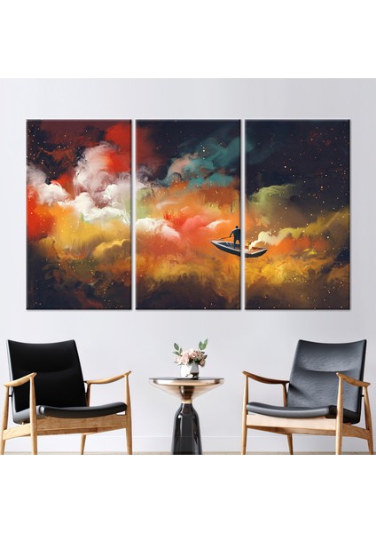 3 Parçalı Kanvas Tablo Modern Sanat Eseri Adam Duvar Dekoru Teknede Adam Duvar Süsü