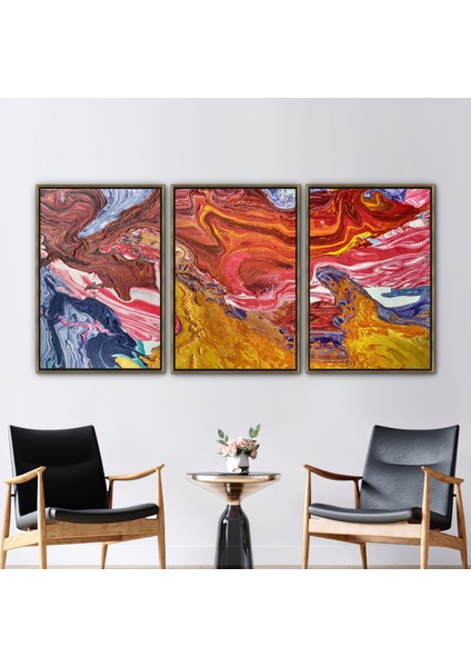 3 Parçalı Gold Çerçeveli Kanvas Tablo Yağlı Boya Baskısı Renkli Sanat Modern Kanvas Baskı