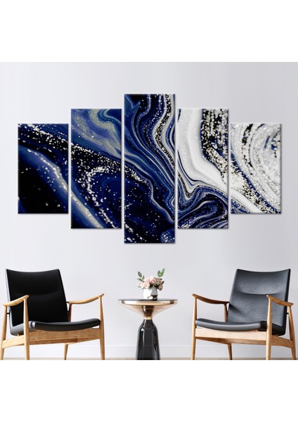 5 Parçalı Mix Kanvas Tablo Gümüş Mermer Kanvas Poster Abartılı Mermer Kanvas Sanatı