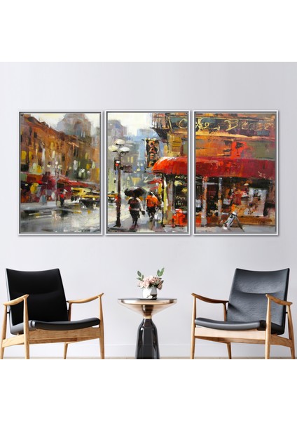 3 Parçalı Beyaz Çerçeveli Kanvas Tablo Soyut Duvar Süsü Sokak Sanat Modern Sanat