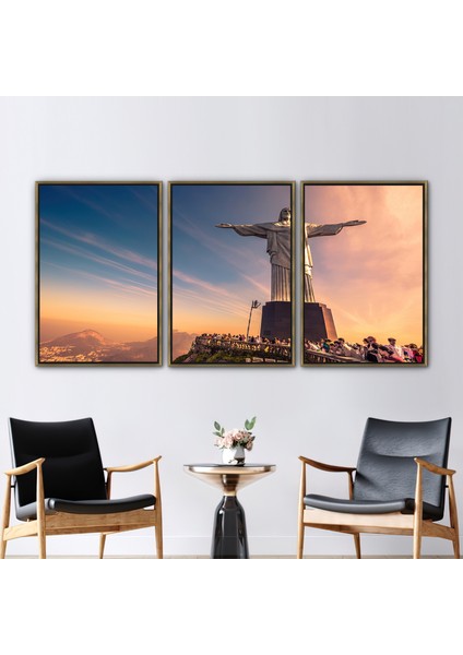 3 Parçalı Gold Çerçeveli Kanvas Tablo Mesih Duvar Dekoru Kurtarıcı Mesih Kanvas Poster