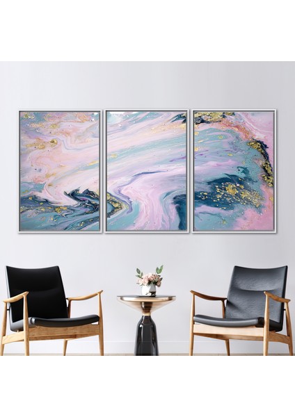 3 Parçalı Beyaz Çerçeveli Kanvas Tablo Gri Mermer Kanvas Sanatı Mermer Kanvas