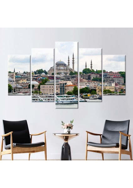 5 Parçalı Mix Kanvas Tablo Istanbul Peyzajı Kanvas Sanatı Istanbul Cityscape Hediye Kanvas